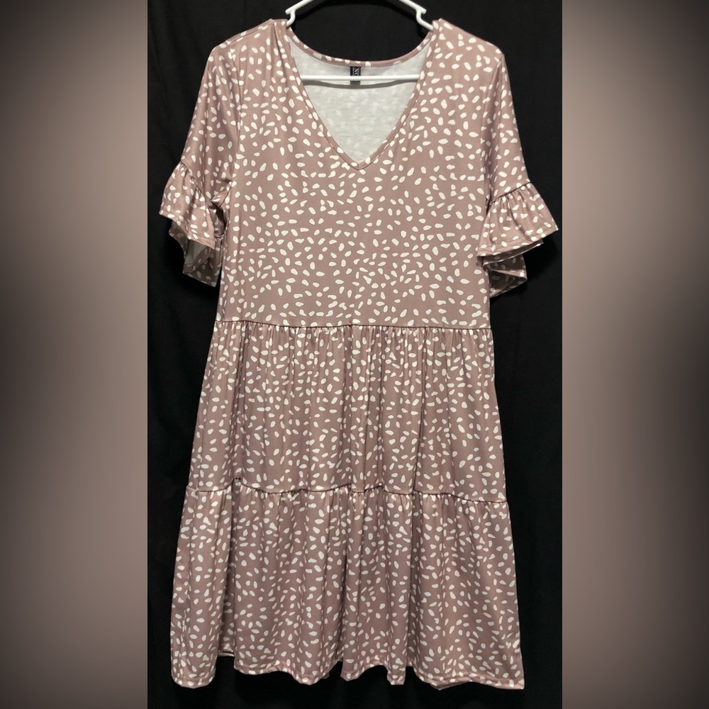 ANRABESS Short Sleeve V-Neck Tiered Dress~L~